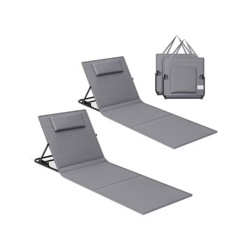 Комплект из 2 пляжных шезлонгов 158x55x52 см, серо-черный