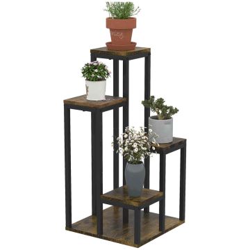 Подставка для цветов Outsunny 40x40x81см, черно-коричневого цвета