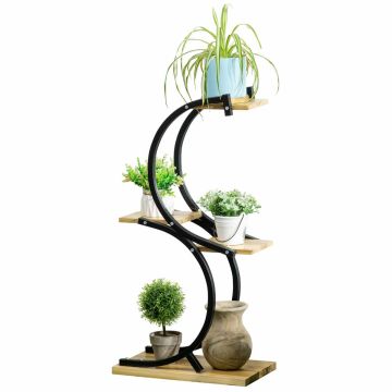 Подставка для цветов Outsunny 46x25x91см, чёрно-светло-коричневого цвета