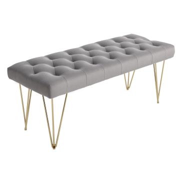 Mīksts sols ar mantu kasti Homcom 116x44,5x49cm, pelēkas/zelta krāsas