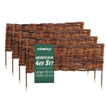 Vītolu apmale dobēm Relaxdays 10053434_9117, 4 gab, Brūna, 60 × 20 cm