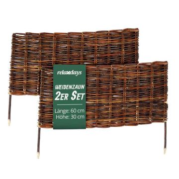 Vītolu žogs dobēm Relaxdays 10053434_9114, 2 gab, Brūna, 60 × 30 cm