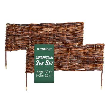 Vītolu žogs dobēm Relaxdays 10053434_9116, 2 gab, Brūna, 60 × 20 cm