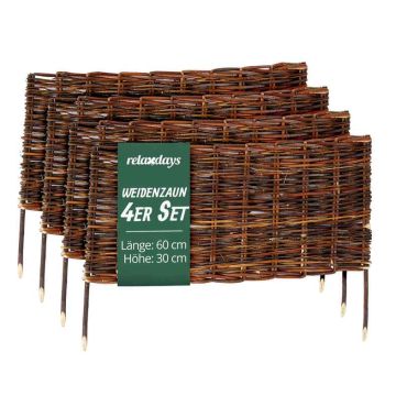 Vītolu žogs puķu dobēm Relaxdays, 4 daļu iepakojums, 60 × 30 cm