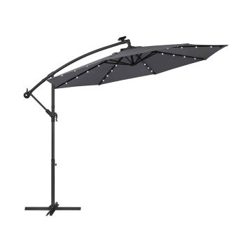 Lietussargs Ø 300 cm ar 32 LED gaismām, darbināms ar saules enerģiju