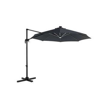 Lietussargs Ø 300 cm ar LED saules apgaismojumu un statīvu, pelēks