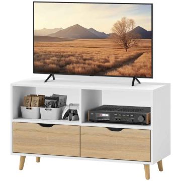 TV galds Homcom 99x39x58,3cm, baltas/gaiši brūnas krāsas