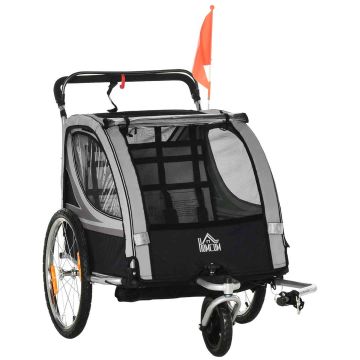 Velosipēda piekabe bērniem Homcom 142x75x101cm, melna/pelēka