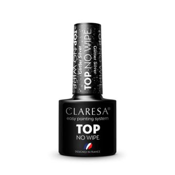 Гибридное финишное покрытие для ногтей CLARESA TOP NO WIPE GLITTER SILVER, 5 г