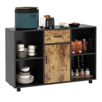 Cupboard, 4 compartments, 1 drawer and 1 door, Brown/black, 120 × 80 × 40 cm