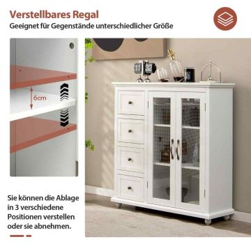 Sideboard, 4 drawers, 2 doors, White, 91.5 × 94.5 × 30 cm