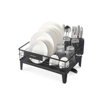 SONGMICS dish dryer, with drip tray and cutlery holder, black, 42 ​​× 18.5 × 31 cm