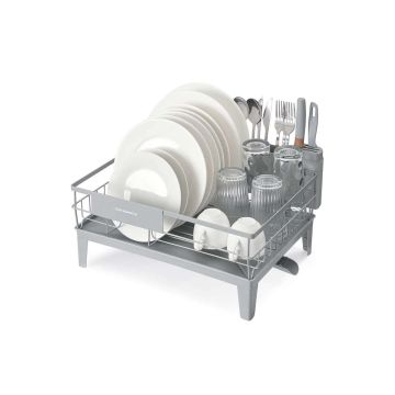 SONGMICS dish dryer, with drip tray and cutlery holder, gray, 42 × 18.5 × 31 cm