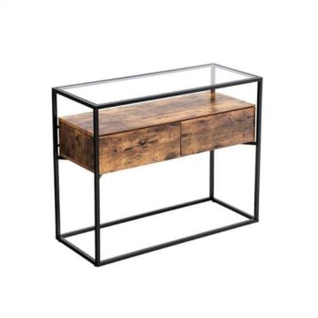 Konsoles galds ar stikla virsmu LNT11BX, brūns/melns