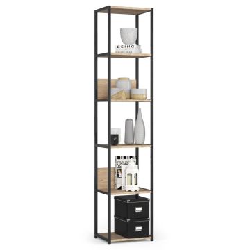 Индустриальный стеллаж, 6 полок, чёрно-дубовый, 40 × 192 × 32 см