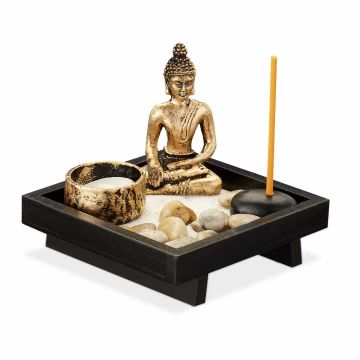 Интерьерная декорация Relaxdays 10029936.0, Kare-San-Sui с Буддой, 12,5 × 11,5 × 12,5 см