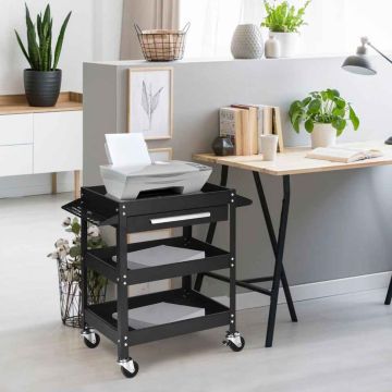 Tool trolley, 3 trays, 1 drawer, Black/Red, 80 × 79.5 × 41 cm