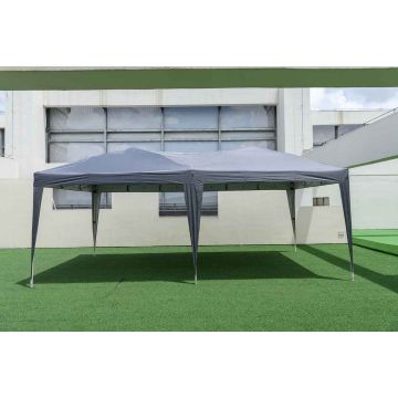 Retractable gazebo 3 x 6 m with wheeled basket, UV 50+ protection, grey