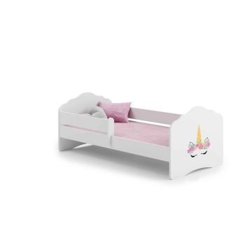 Детская кроватка Fala с матрасом и защитным бортиком, 144 см x 78 см x 65 см, единорог.