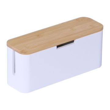 Kabeļu organizēšanas kaste Relaxdays 10052398_8248, līdz 6 vadiem, balta/brūna, 34 × 14,5 × 13,5 cm
