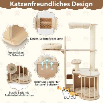 Cat scratching post, with hammock and tent, 104.14 × 59.69 × 139.7 cm