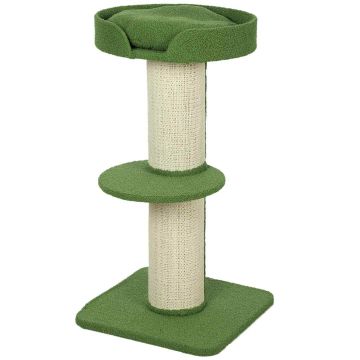Когтеточка для кошки, с платформой и подушкой, Зелёная, 45 × 91 × 45 см