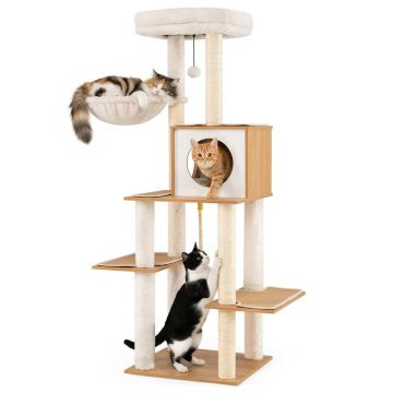 Cat tree 148 cm with 7 levels, sisal scratching posts, natural