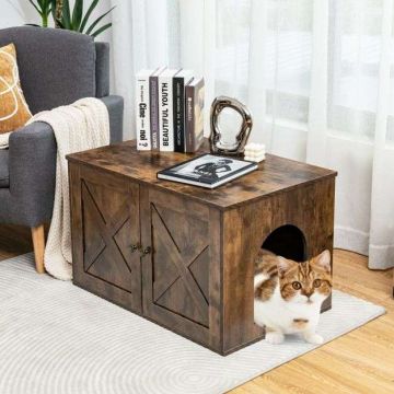 Cat litter box enclosure, with removable partition, Brown, 80 × 52 × 49 cm