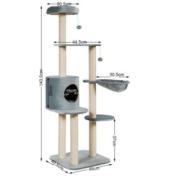 Cat Tree, Multi-Tier, Gray, 30.5 × 17.5 × 56.5 inches