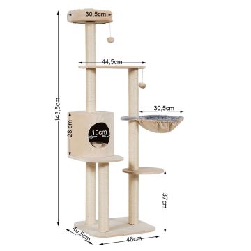 Cat Tree, Multi-Tier, Sand, 30.5 × 17.5 × 56.5 inches