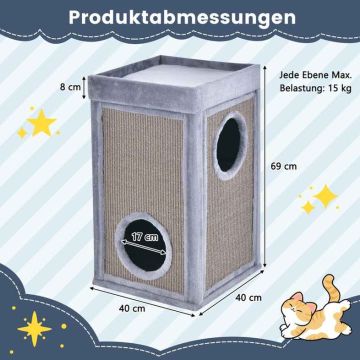 Cat house with scratching post, 2 levels, 2 scratching boards, 40 × 69 × 40 cm