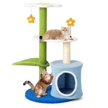 Cat house with scratching post, 2 platforms, 2 balls