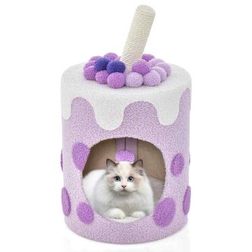 Cat house with scratching post, 360° adjustable post, 40.64 × 40.64 × 68.58 cm