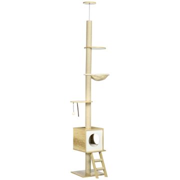 Домик для кошек с когтеточкой PawHut 40x40x260см, светло-коричневый/белый