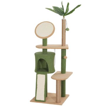 Домик для кошек с когтеточкой PawHut 48x44x139см, зелёный/светло-коричневый