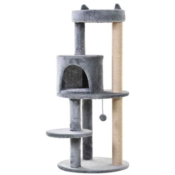 Домик для кошек-царапка PawHut 48x48x104см, серый/песочный