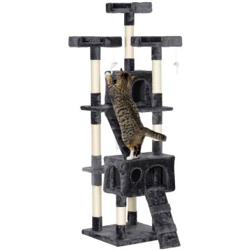 Кошачий домик PawHut 49x49x173 см, темно-серый/кремовый цвет.