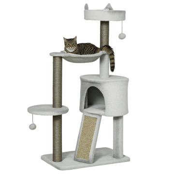 Домик для кошек с когтеточкой PawHut 60x40x113см, серо-коричневый