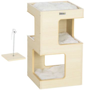 Домик для кошек PawHut 34x34x60см, светло-коричневый/белый