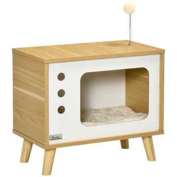 Домик для кошек PawHut 50x28x43см, светло-коричневый/белый цвет