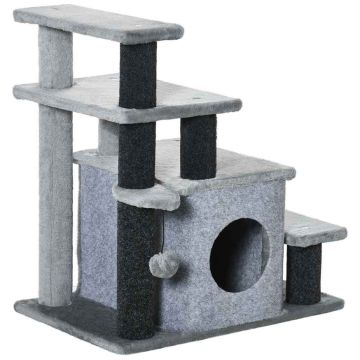 Домик для кошек PawHut 60x40x66см, серого/тёмно-серого цвета