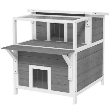 Домик для кошек PawHut 64x87x76см, серо-белый