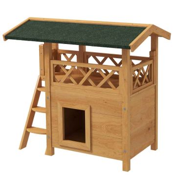 Домик для кошек PawHut 77x50x73см, светло-коричневый/зелёный цвет