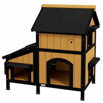 Домик для кошек PawHut 96x65x85,5см, светло-коричневый/черный цвет