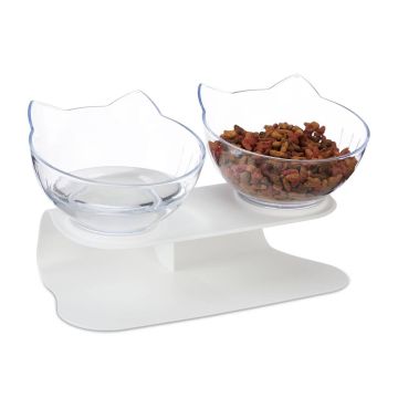 Kaķu barošanas statīvs Relaxdays, 2 bļodas pa 500 ml, Balta, 27,5 × 16 × 13,5 cm