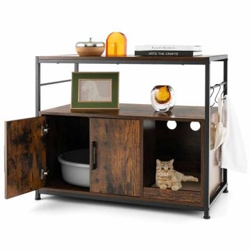 Cat Litter Box, 2 Shelves, 3 Hooks, 35 × 18 × 29 in