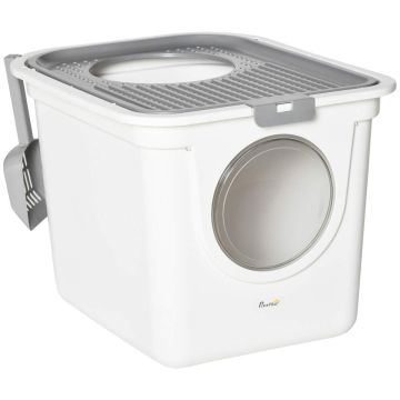 Туалет для кошек PawHut 44x55x39см, бело-серый