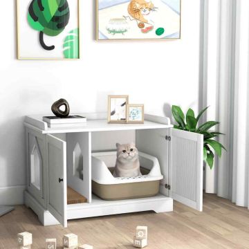 Cat litter box, adjustable partition, White, 74.93 × 50.8 × 53.34 cm