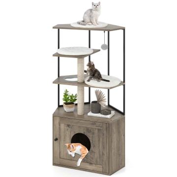 Cat toilet cabinet, 2 scratching posts, Brown/black, 78 × 50 × 138 cm