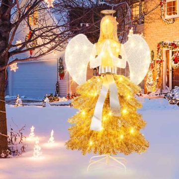 Christmas decoration - angel with tree base, 150 LED lights, gold/white, Ø93 × 157 cm